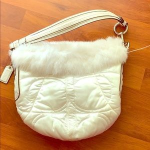 COACH Quilted Satin & Fur Bag